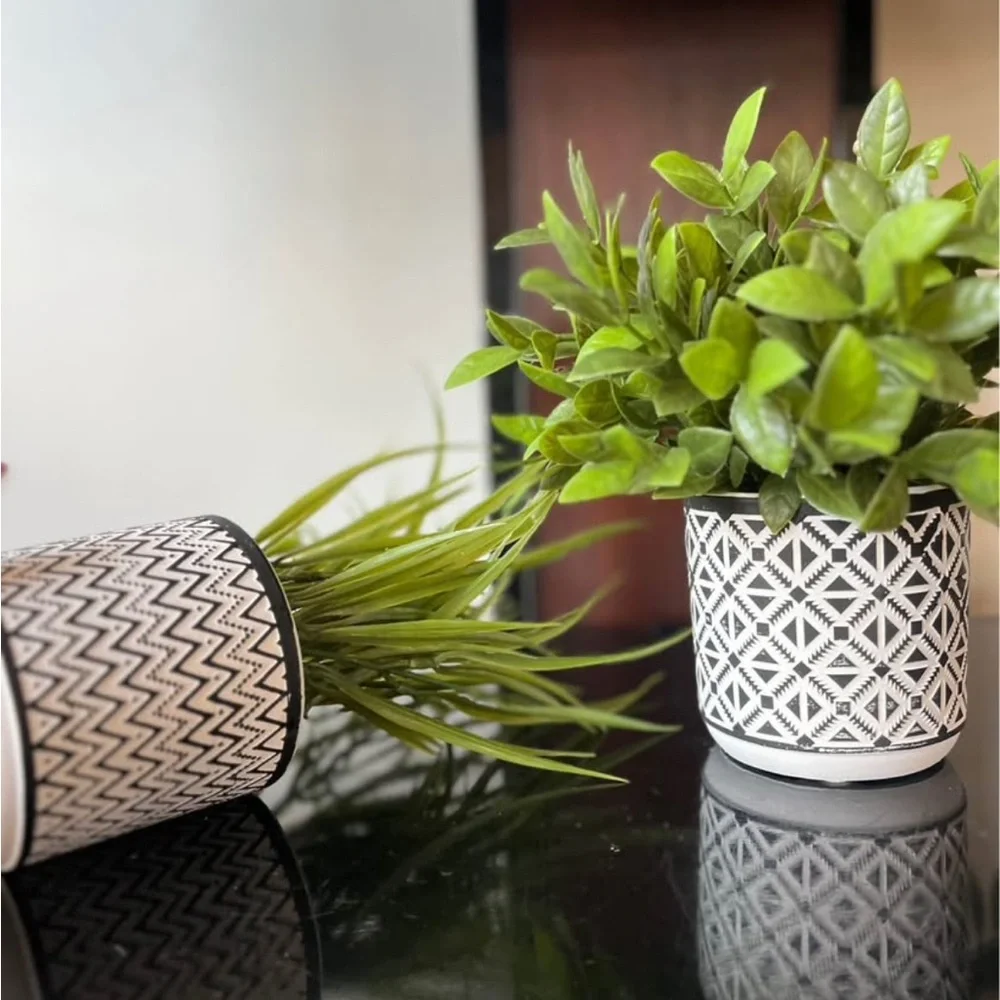 Black and White Patterned Planter Set